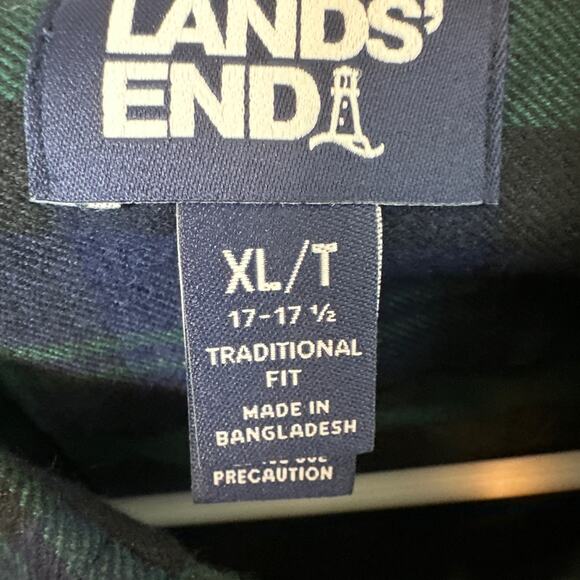 Lands' End Oeko-Tex Plaid Button Down Shirt Green Collared Size XL Tall - Picture 6 of 6